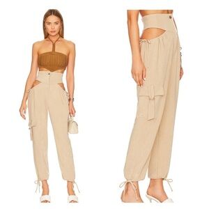 NWT H:OURS x Revolve Suki Cutout Jogger Pant Khaki Beige XXS Sexy